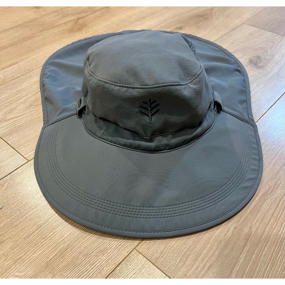 Coolibar Mens Gray UPF 50+ Sun Hat Wide Brim Neck Cape Adjustable Hiking Fishing